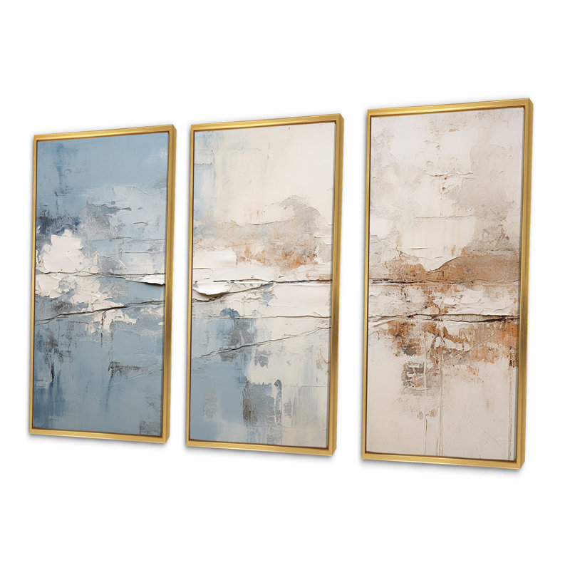 Simplicity Winter Dream I - Ensemble de salon d'art mural paysage d'hiver, Cadre flottant doré, H 40 po x l 60 po x P 1 po