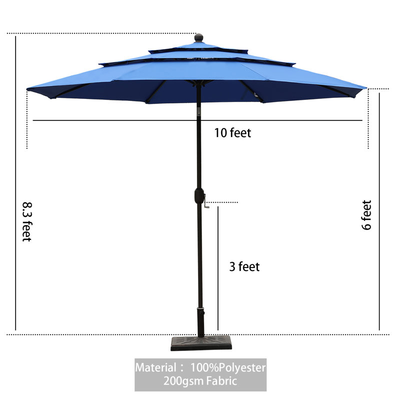 Parasol de patio à 3 niveaux 10 pi Ocilla, Bleu