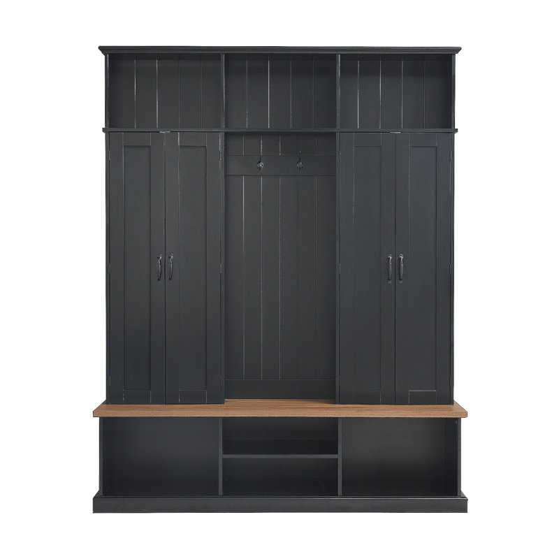 62.2''W Entryway Hall Tree with Bench, 3 Top Cubbies & Bottom Storage Space, Farmhouse Coat Rack with Hooks & Cabinets for Entryway, Hallway, Mudroom, Living Room