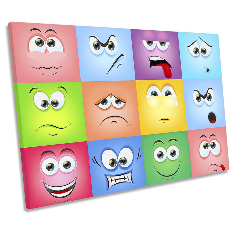 Funny Emoji Faces Picture CANVAS WALL ART Print Multi-Coloured, 30.5cm H x 45.7cm W