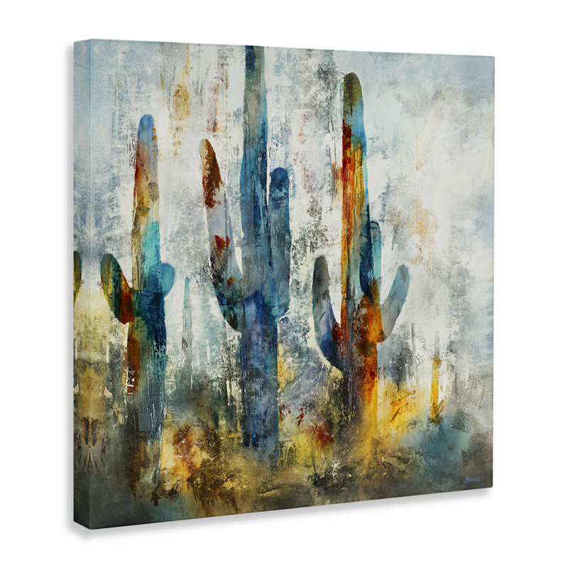 Vibrant Abstract Cacti Silhouettes Canvas Wall Art, 24" x 24"