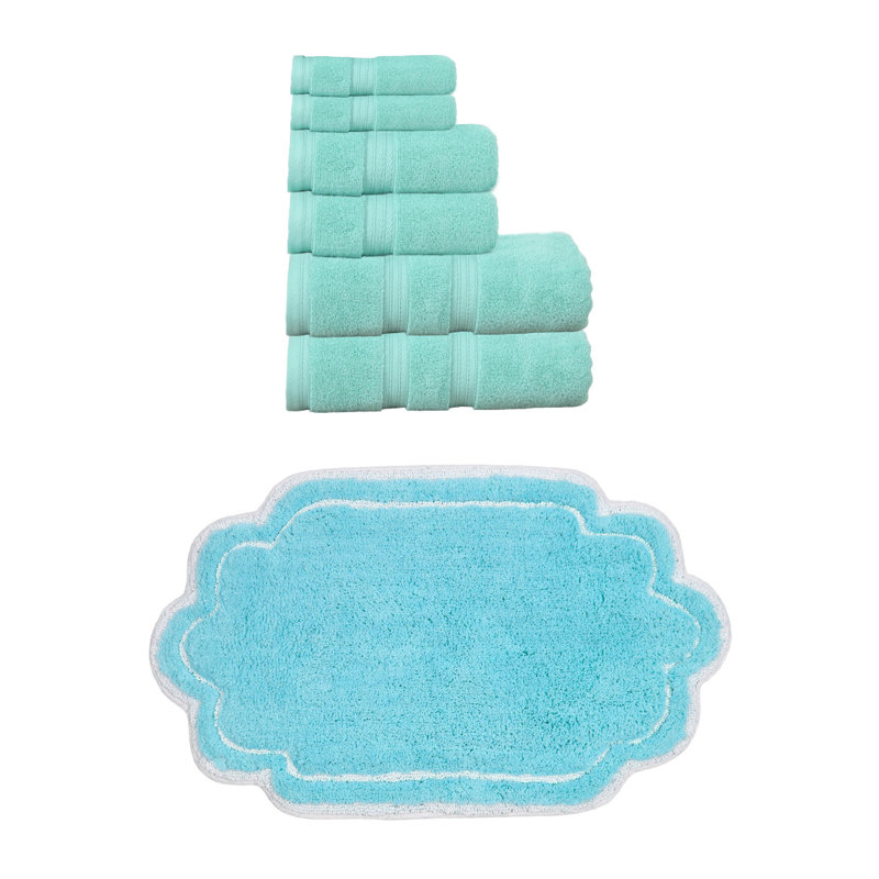 Talbert Collection 100% Soft Cotton Towel Set & 21x34" Bath Rug, 7 Piece Towel Set, Turquoise