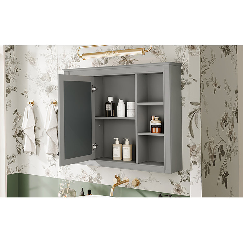 Armoire de rangement murale pour salle de bain 35X27.5Inch, Gris