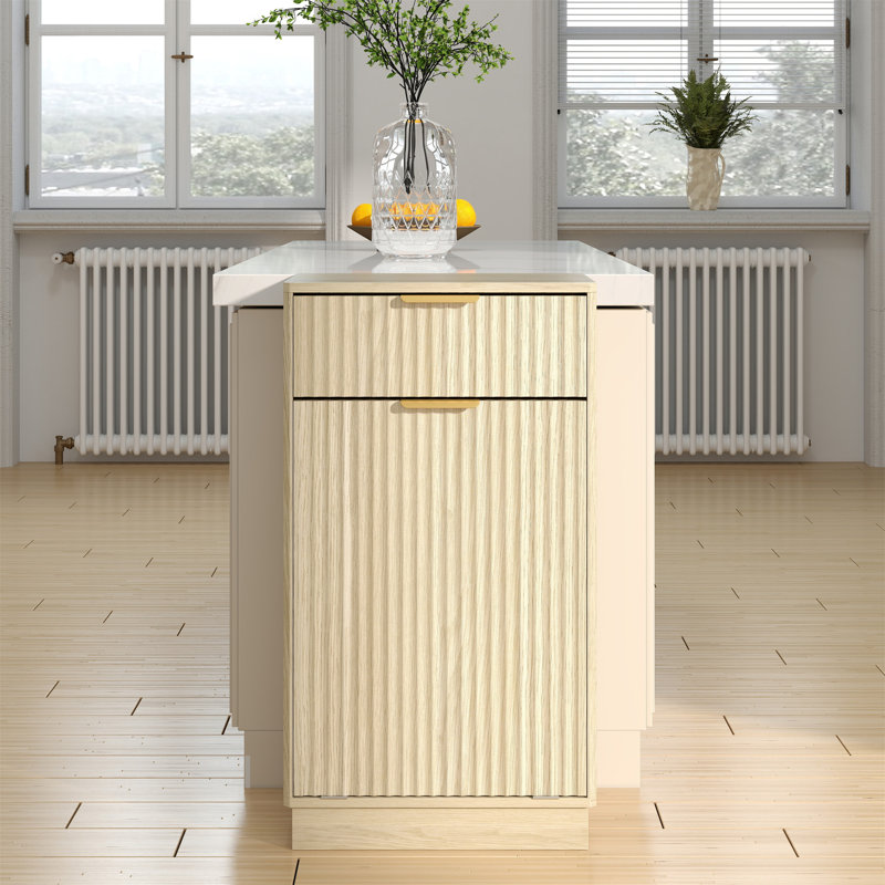 Armoire poubelle inclinable 10 gallons Woodgrain avec tiroir à texture ondulée et bac coulissant, Chêne