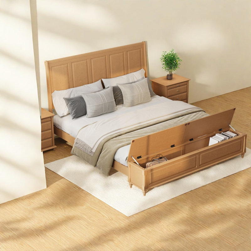 Lits King avec rangement, cadre en bois massif de style traîneau, chambre à coucher de style ferme