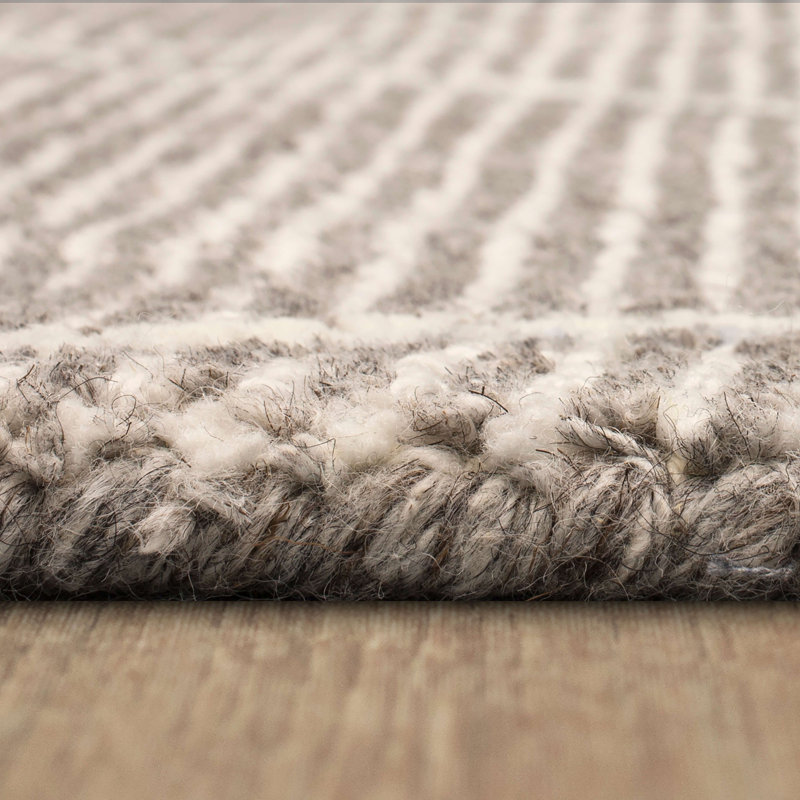 Tapis géométrique gris tissé à la main, Rectangle 5 pi x 8 pi
