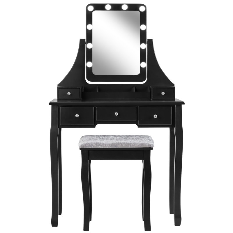 Ensemble coiffeuse et tabouret Anastasiia, Noir, noir, noir, noir