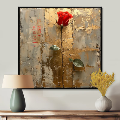 «Red Rose Vintage Silver Gold II» - art mural rose