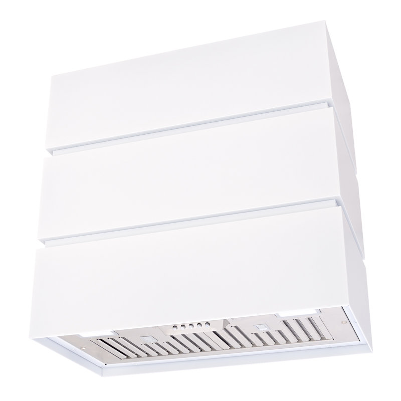 600 CFM Wall Mount Ducted Range Hood Stainless Steel 3 Stacks Modern Box , 30" H x 30" W x 14" D, White