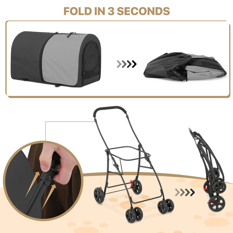 Black and Gray Double Pet Stroller with Steel Frame