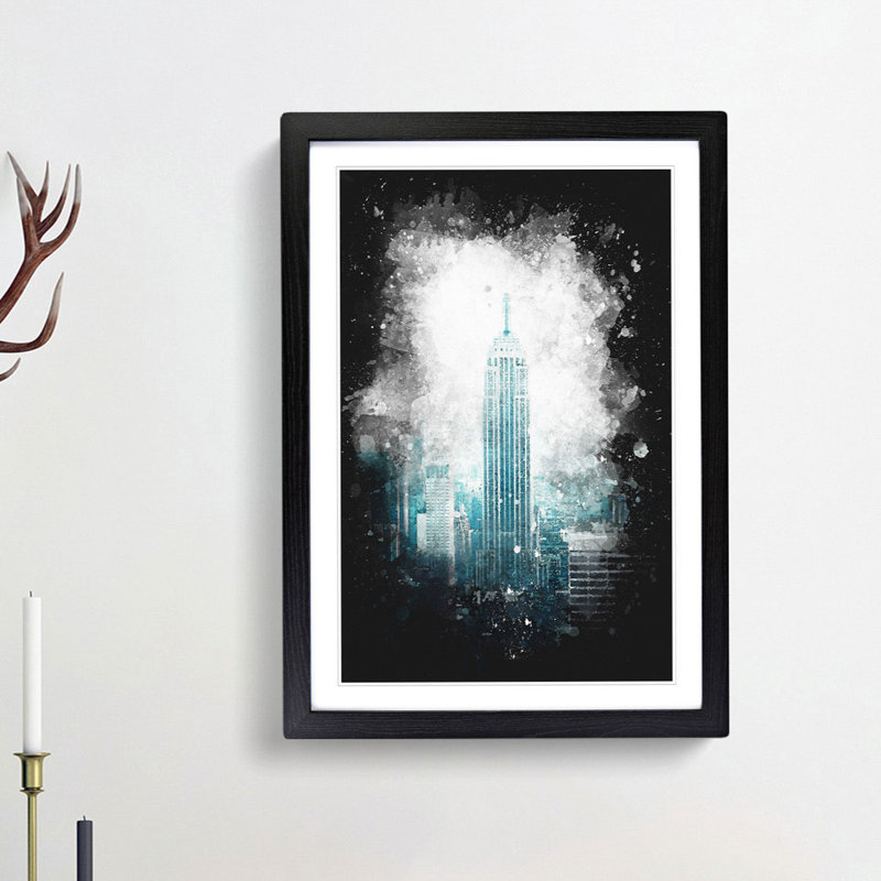 Empire State Building in New York - Framed Print, 63cm H x 45cm W x 2cm D, Black Framed