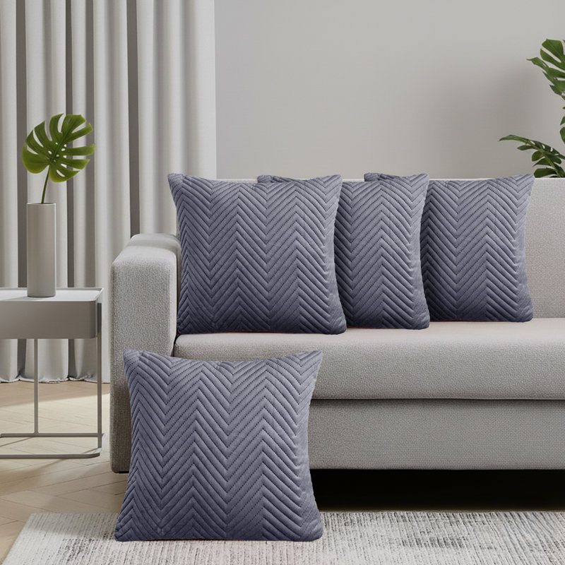 Embossed Velvet Cushion Cover (4 Piece Set), Grey