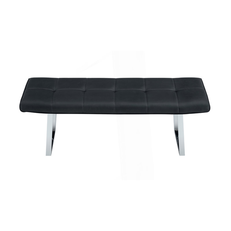 Banc de salle à manger, banc rembourré, Polyuréthane noir, Noir, Argent