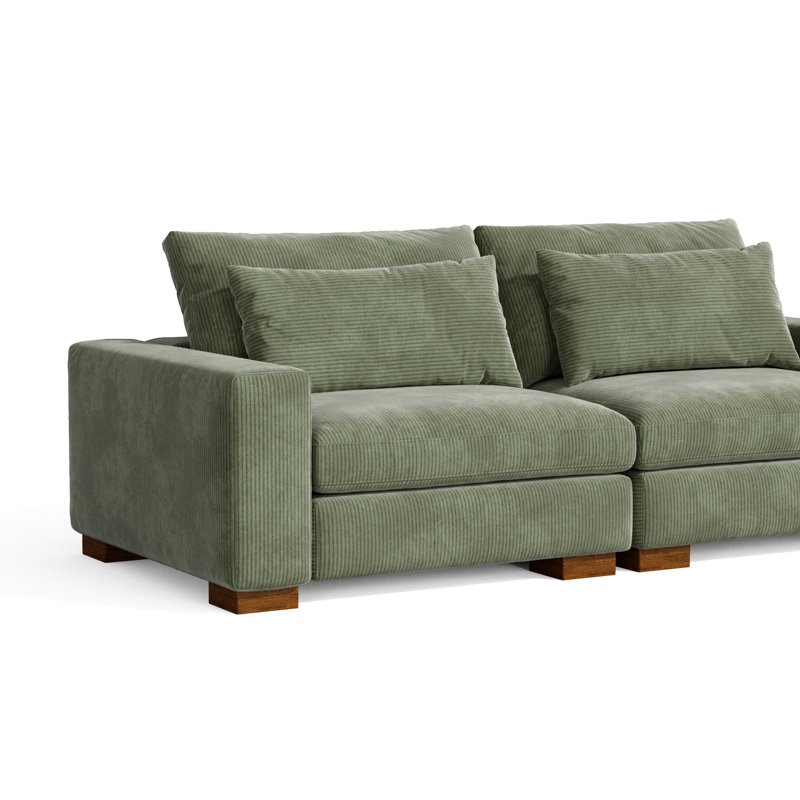 Kitson 89'' Recessed Arms Modular Sofa, Green Corduroy