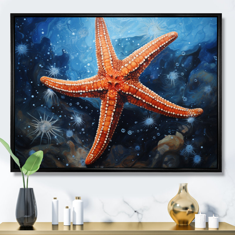 «Antioch Coral Starfish Underwater», reproduction sur toile, Cadre flottant noir, H 24 po x l 32 po x P 1 po