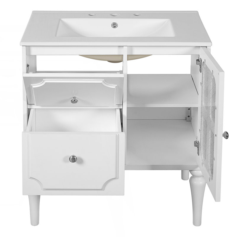 Retro Style Bathroom Vanity With Ceramic Sink Combo, Freestanding Single Vanity With 2 Drawers