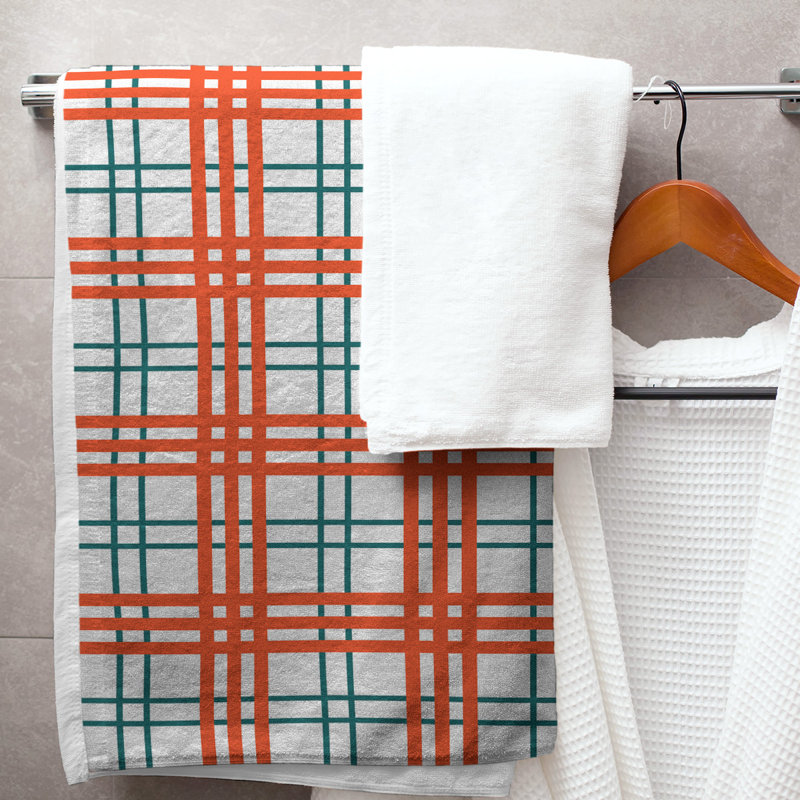 Bath Towel, Microfiber, White/Orange/Aqua