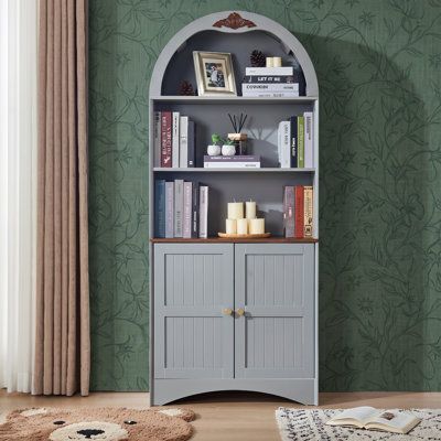 Bibliothèque arquée 71 "avec rangement, armoire à vin autoportante et buffet avec tablettes réglables pour la maison
