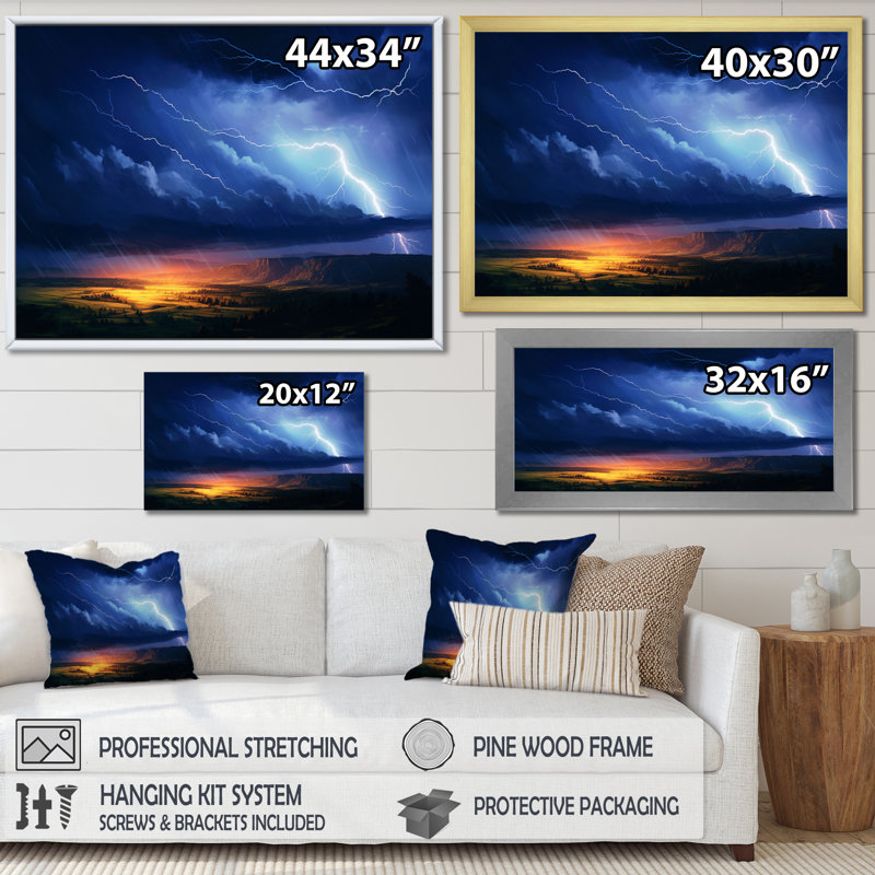 " Dramatic Thunderstorms I ", 30" H x 40" W x 1.5" D, White Floater Framed