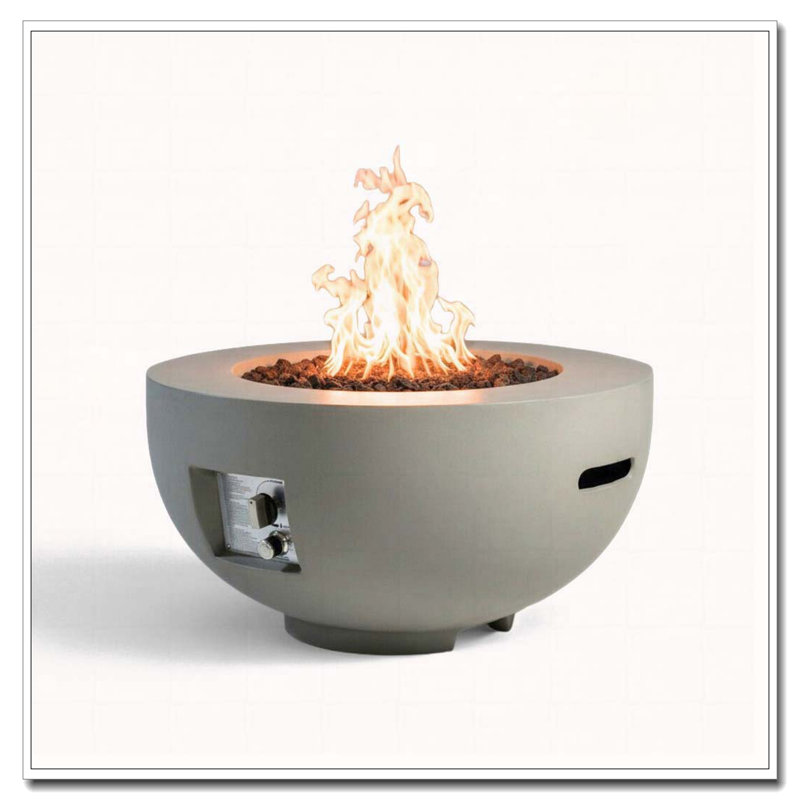 Outdoor Round Propane Fire Pit Table 28-inch,40,000 BTU Fire Pit Bowl,Light Concrete Propane Fire Pit with Free Lava Rocks,Rain Cover and Burner Lid