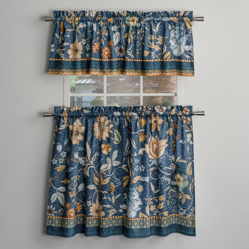 Maison d'Hermine Loft de luxe - Rideau de cuisine bleu sarcelle foncé 100 % coton - Cantonnière 142 x 46 cm et voilage 71 x 91 cm