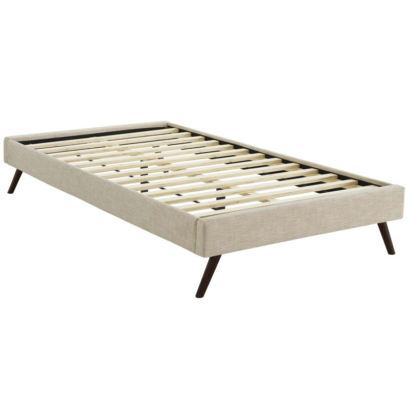 Structure de lit Loryn avec pieds évasés ronds, Mélange de polyester beige, Simple
