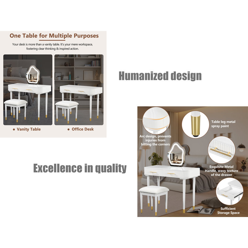 Table de coiffeuse avec miroir lumineux