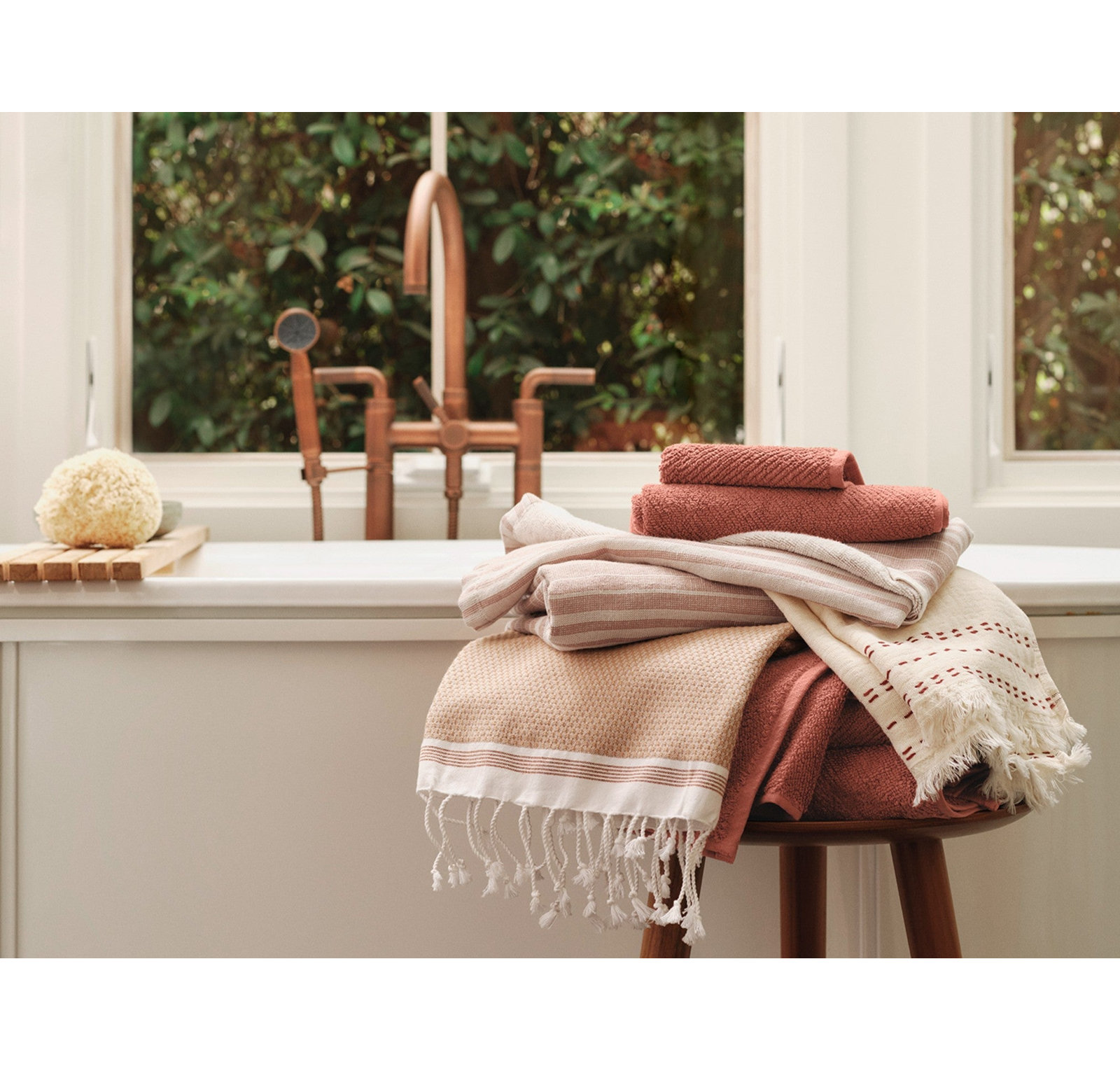Mediterranean Organic Cotton Bath Towel, Fawn/Rust, Bath Towel