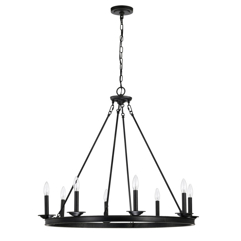 Casimir 8 - Light 34" Wagon Wheel Chandelier, Matte Black