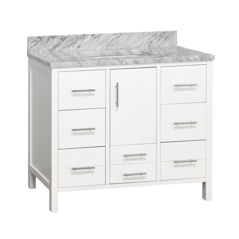 Ensemble de meuble-lavabo simple 42 po Kiara, Blanc, Marbre de Carrare