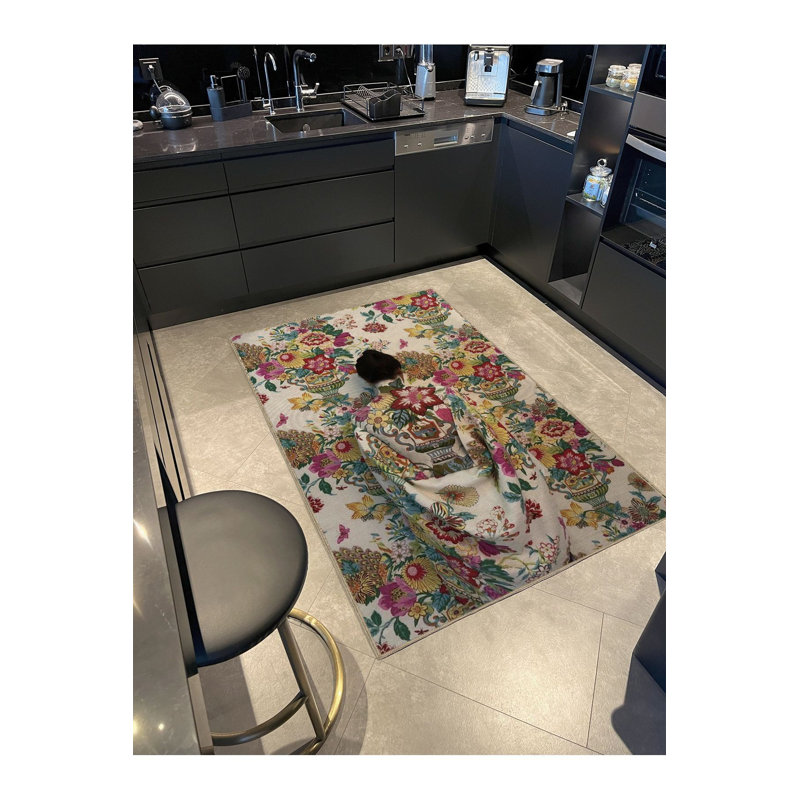 Multi Colour Floral Motifs and Abstract Woman Pattern Vintage Decorative Machine Washable Area Rug, Runner 3'3" x 9'10"