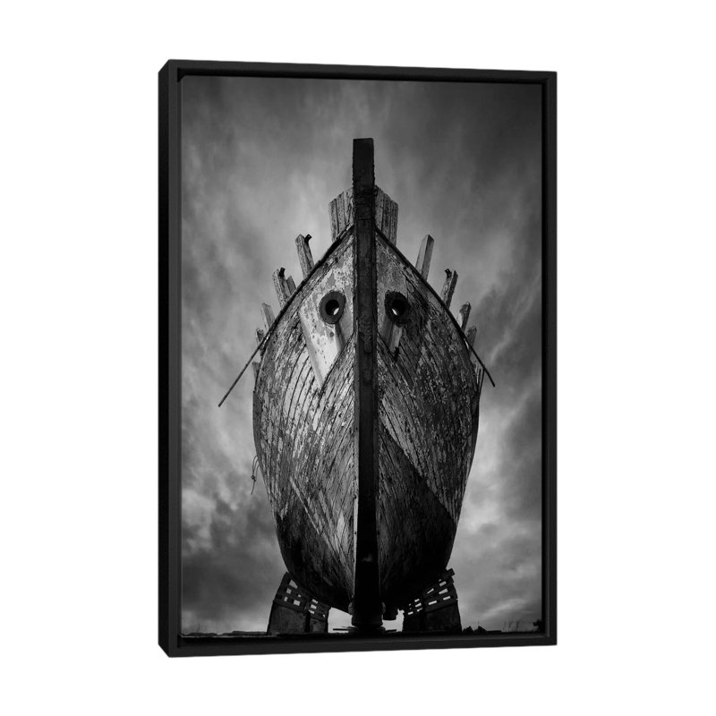'Drakkar B&W Photographic Print on Canvas, 26" H x 18" W x 1.5" D, No Mat, Black Framed Canvas