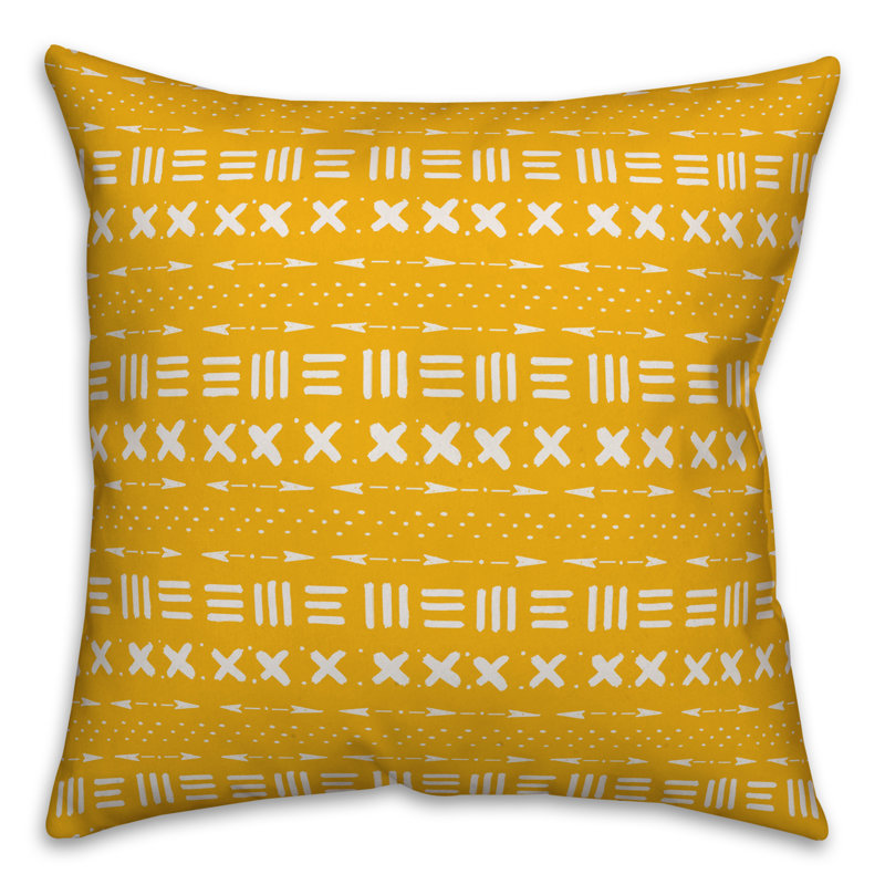 Housse et insert de coussin carré d'extérieur à imprimé boue, Pas de bourre, 16 po x 16 po, Blanc / Jaune