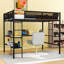 Lit mezzanine double avec bureau, tablettes et échelles doubles