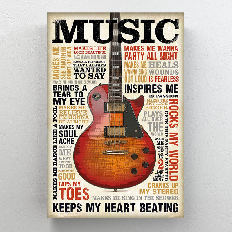 «Guitare et mots, la musique me fait voir un autre point de vue», reproduction d'art graphique sur toile tendue