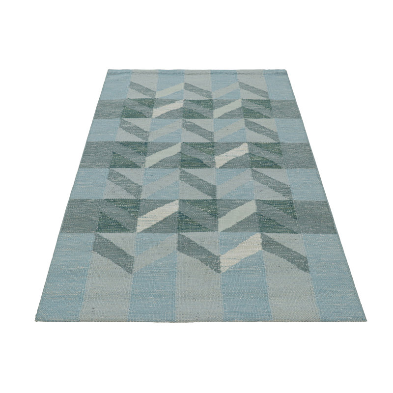 Rug & Kilim’S Scandinavian Style Rug In Blue And Gray With Geometric Patterns