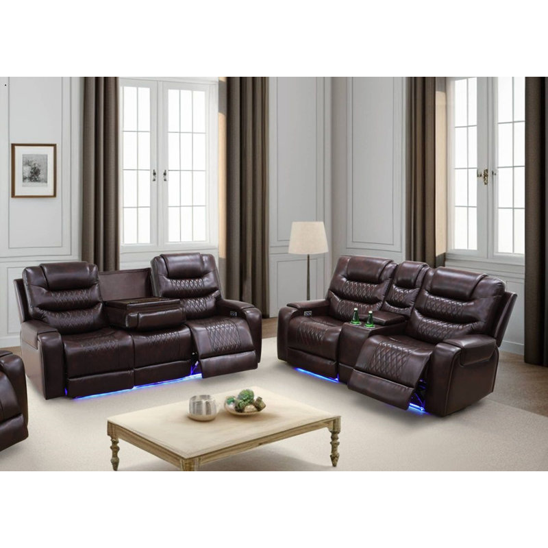 Ensemble de salon inclinable en cuir 2 pièces Tikiya