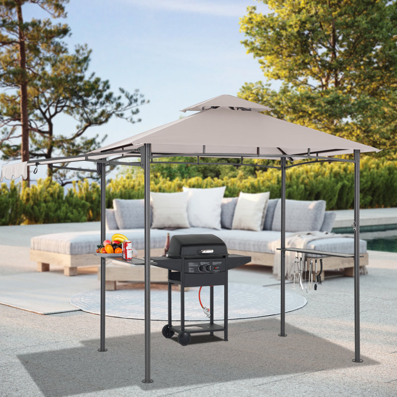 11Ft. W x 5 Ft. D Soft Top Grill Gazebo with a Side Collapsible Awning, Gray