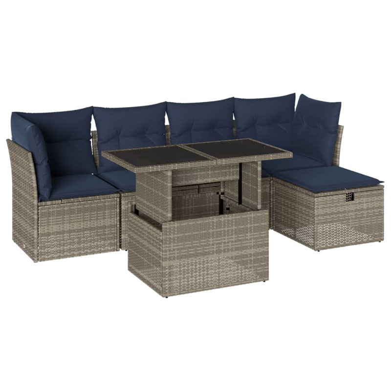 Ensemble de canapés de jardin 6 pièces avec coussins d'extérieur en rotin de polyester gris élégant et contemporain