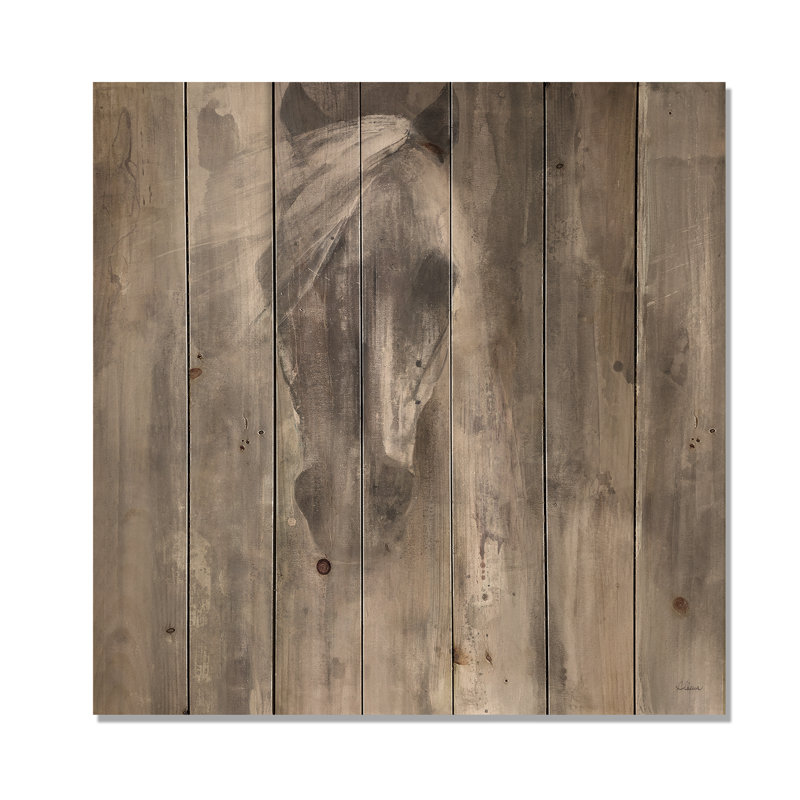 Cheval de ferme - impression de ferme moderne sur bois de pin naturel, H 46 po x l 46 po x P 1 po
