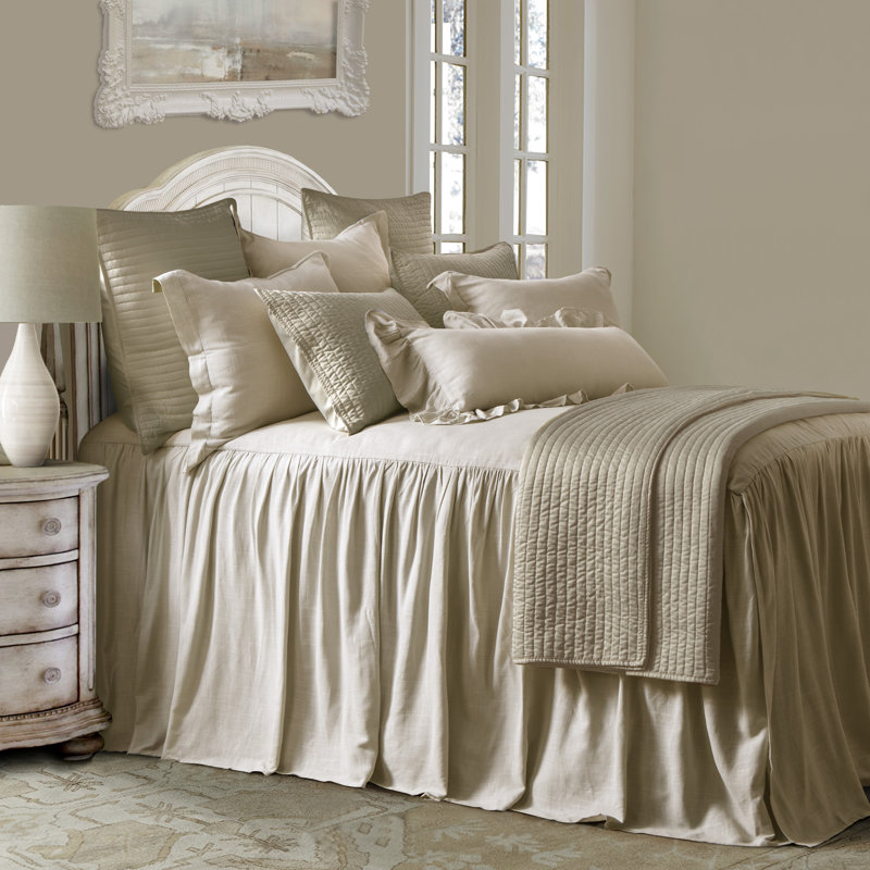 Luna Washed Linen Romantic Classic Chic Casual Modern Rustic Farmhouse Bedspread Set, Light Tan