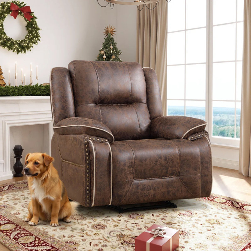 Derrymore 40.2" Wide Classic Comfort Lounge Faux Leather Manual Recliner With Nailhead Trim And Dual Hidden Cup Holders (Set Of 2)