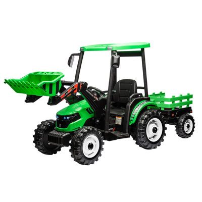 AMERLIFE 24V Ride on Tractor for Kids with Trailer & Front Loader, 3-in-1 Electric Construction Vehicle, Dual Motors, All-Terrain Wheels, MP3/USB/Blue