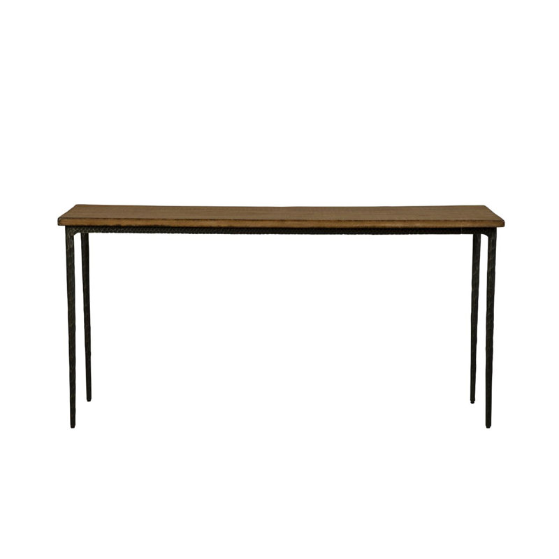 Console de canapé Lemy, plateau rectangulaire brun de 62 pouces, structure noire