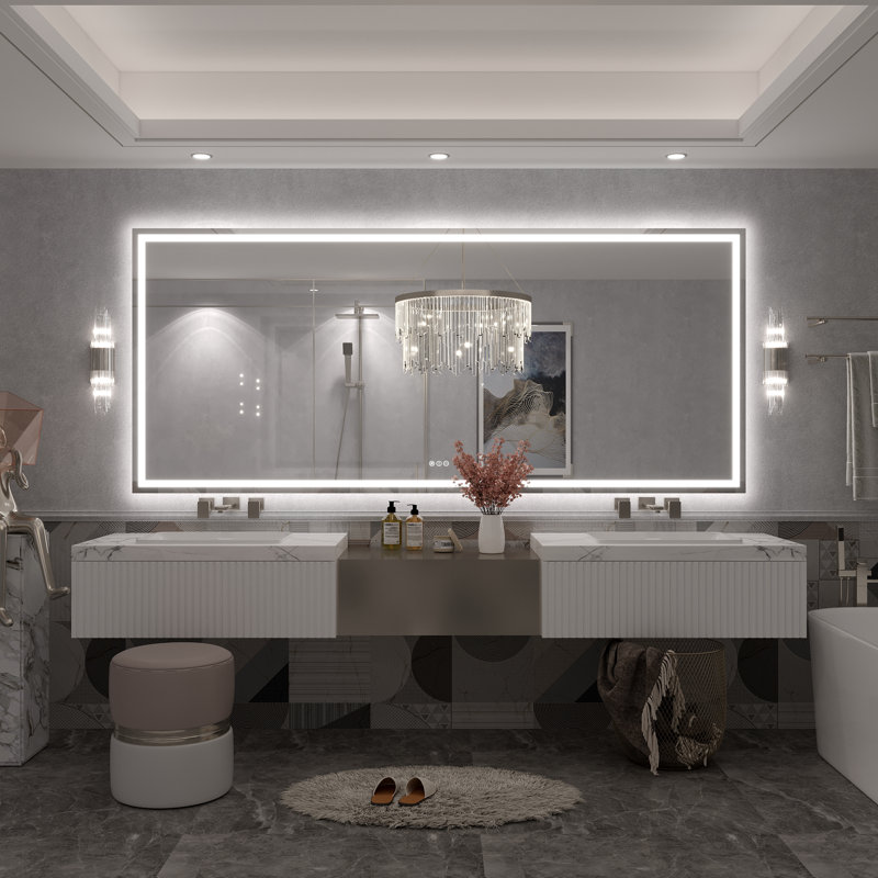 Miroir de salle de bain Molly Framelss, 88 po x 38 po, Transparent
