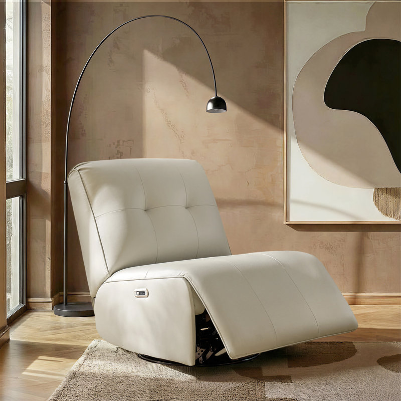 Fauteuil inclinable électrique berçant en similicuir pivotant avec ports USB Adamira, Ivoire ivoire