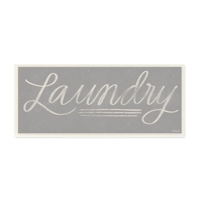 " Soft Gray Textured Chalky Hand Script Laundry " by Katie Doucette, 7" H x 17" W x 0.5" D, Wall Plaque