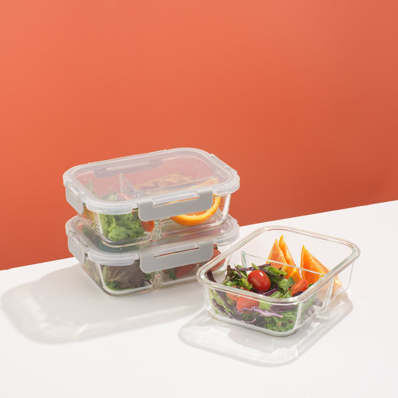 JoyJolt 10-Piece 2-Section Glass Food Storage Container, Gray