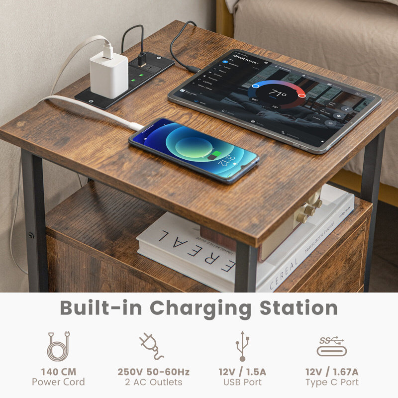 Amerius 40cm W Metal Bedside Table