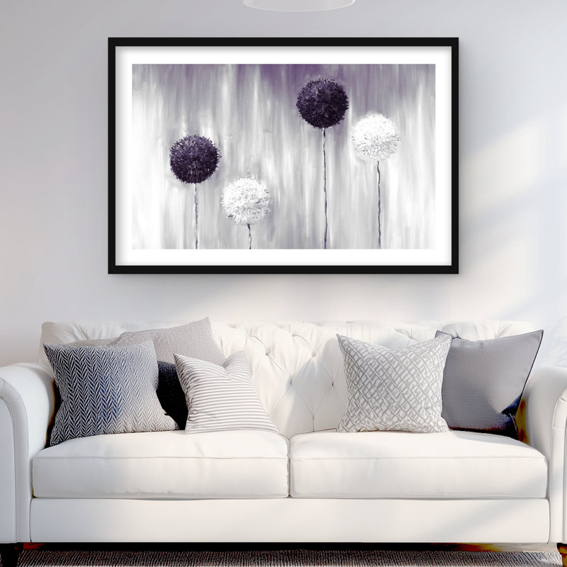 Fleurs mauves mauves - imprimé floral contemporain encadré, H 24 po x l 36 po, Noir